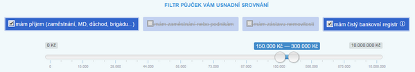 Filtr nastavený na porovnání konsolidace